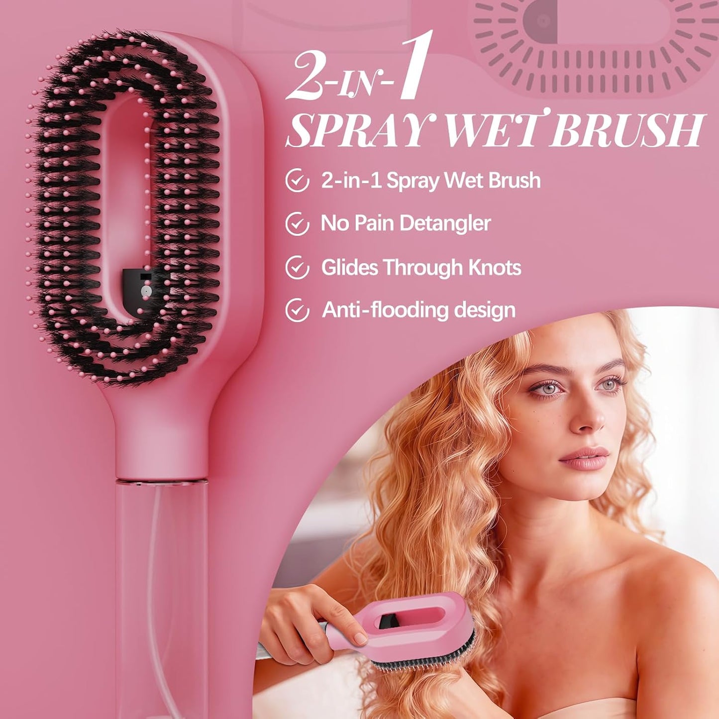 2-in-1 Water Spray Hair Brush - Detangling Mist Brush for Wet & Dry Hair