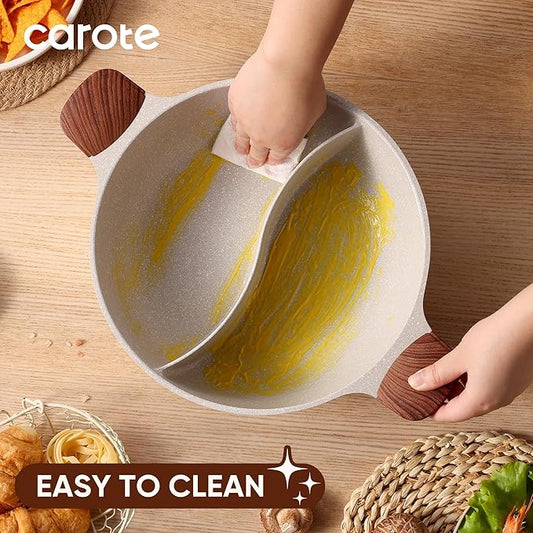CAROTE Hot Pot with Divider Double Flavor Divided Stockpot