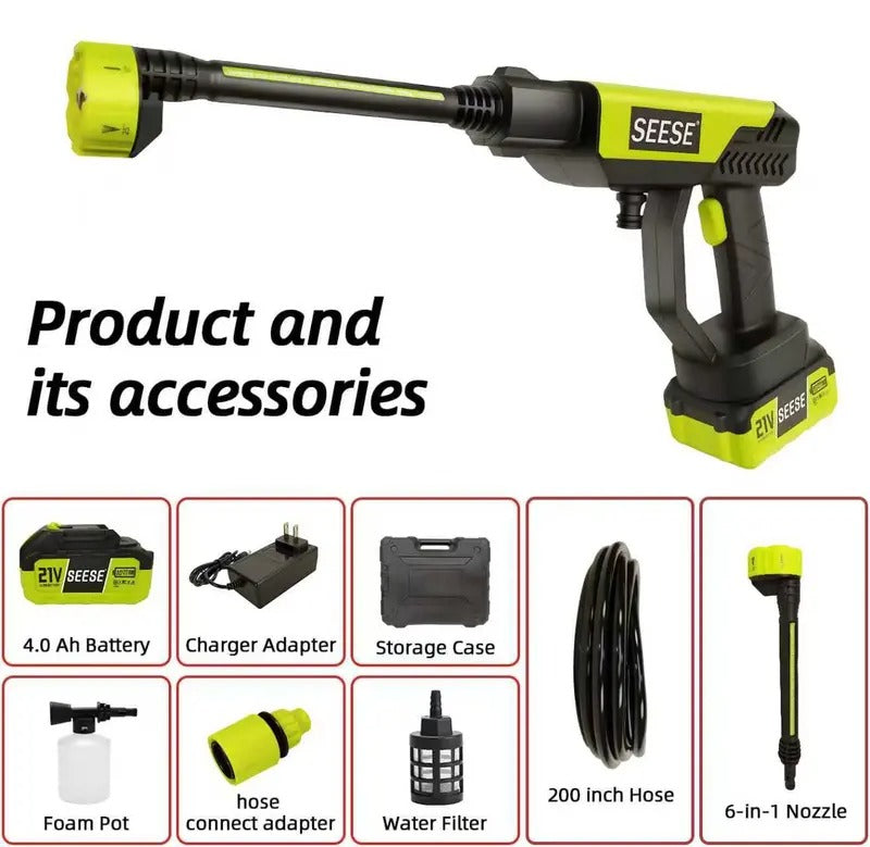 Cordless Portable Pressure Washer with Charger Base & Accessories