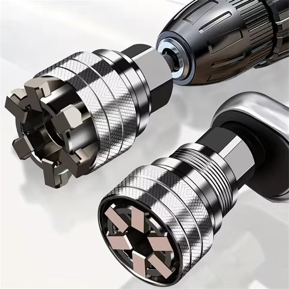Universal Adjustable Socket Wrench Tool - 10-19mm with Power Drill Adapter