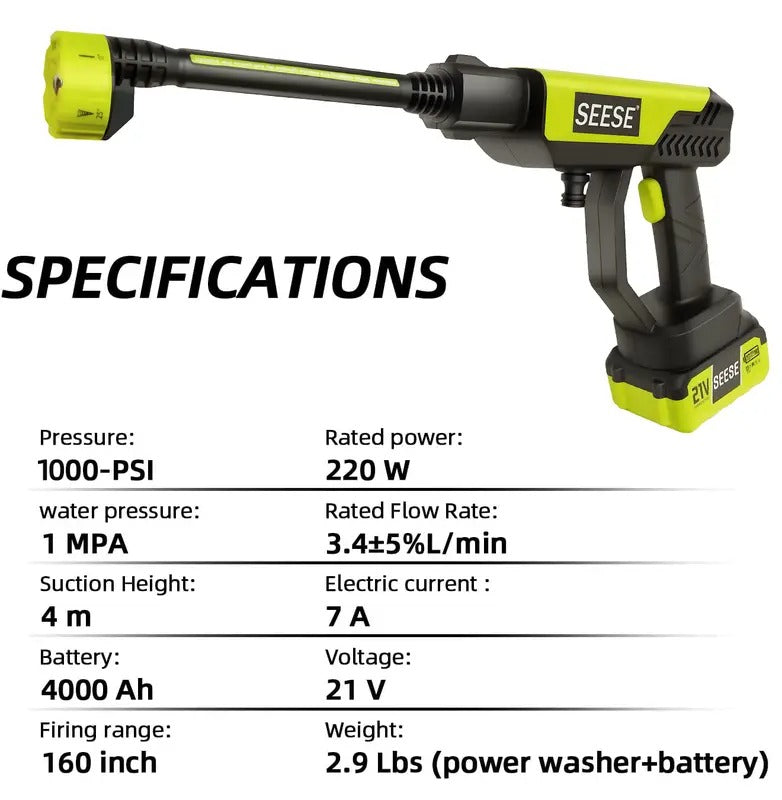 Cordless Portable Pressure Washer with Charger Base & Accessories