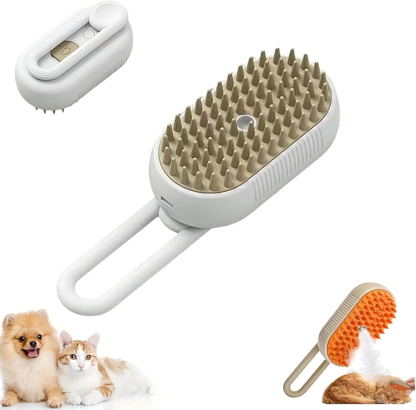 3-in-1 Cat Steam Grooming Brush with Self-Cleaning Silicone Bristles