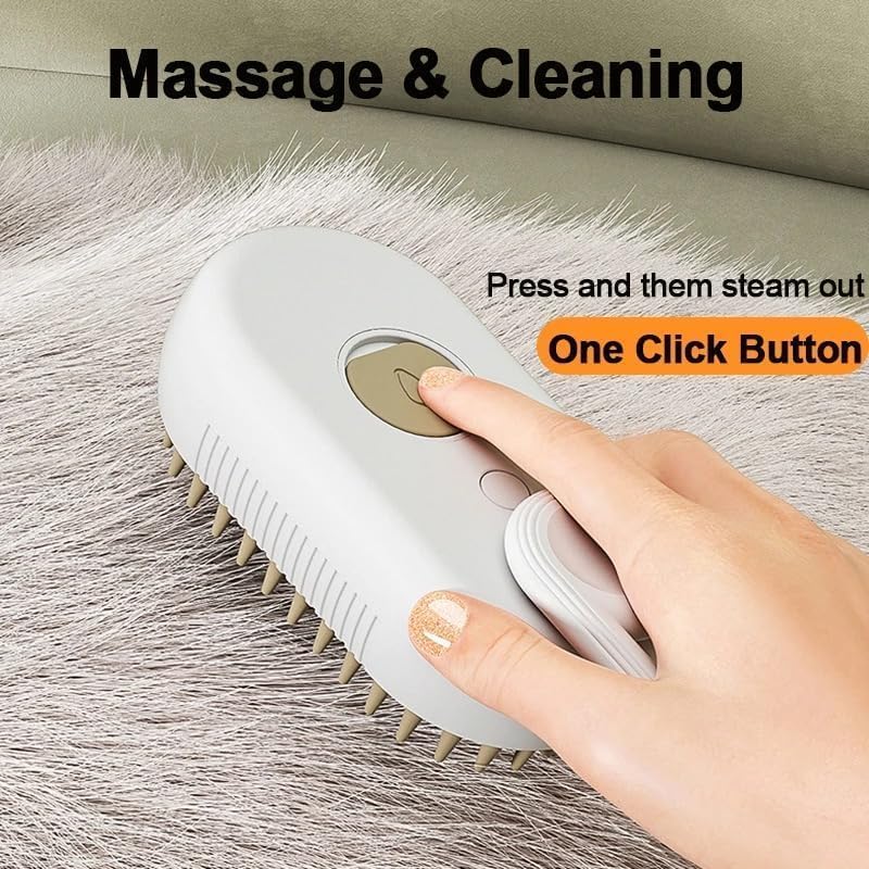 3-in-1 Cat Steam Grooming Brush with Self-Cleaning Silicone Bristles