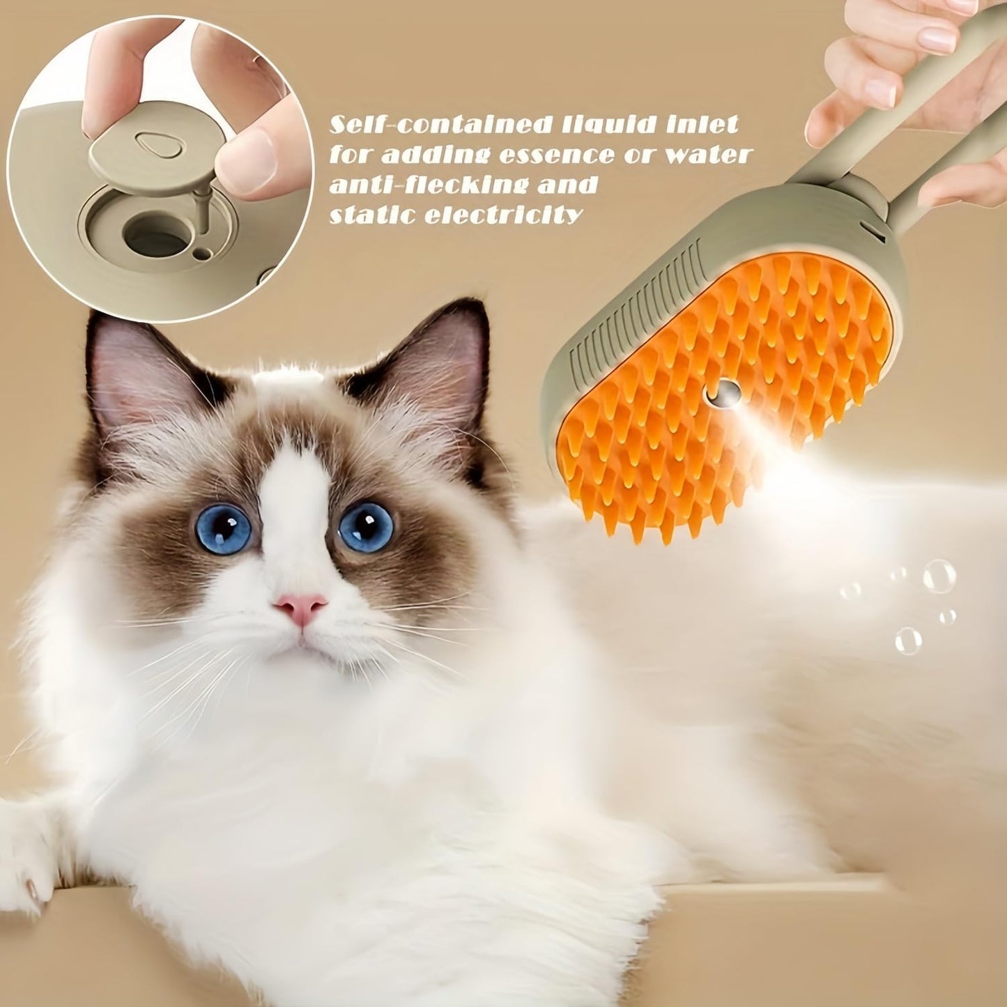 3-in-1 Cat Steam Grooming Brush with Self-Cleaning Silicone Bristles