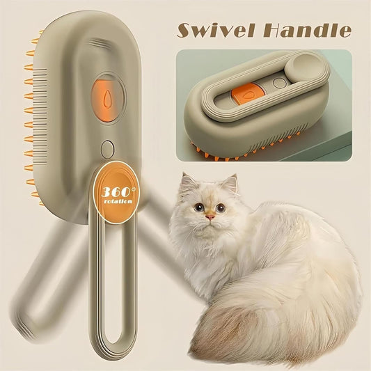 3-in-1 Cat Steam Grooming Brush with Self-Cleaning Silicone Bristles