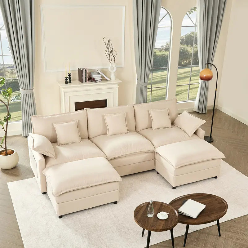 108" U-Shaped Modular Sectional Sofa with 2 Movable Ottomans – Cloud Comfort
