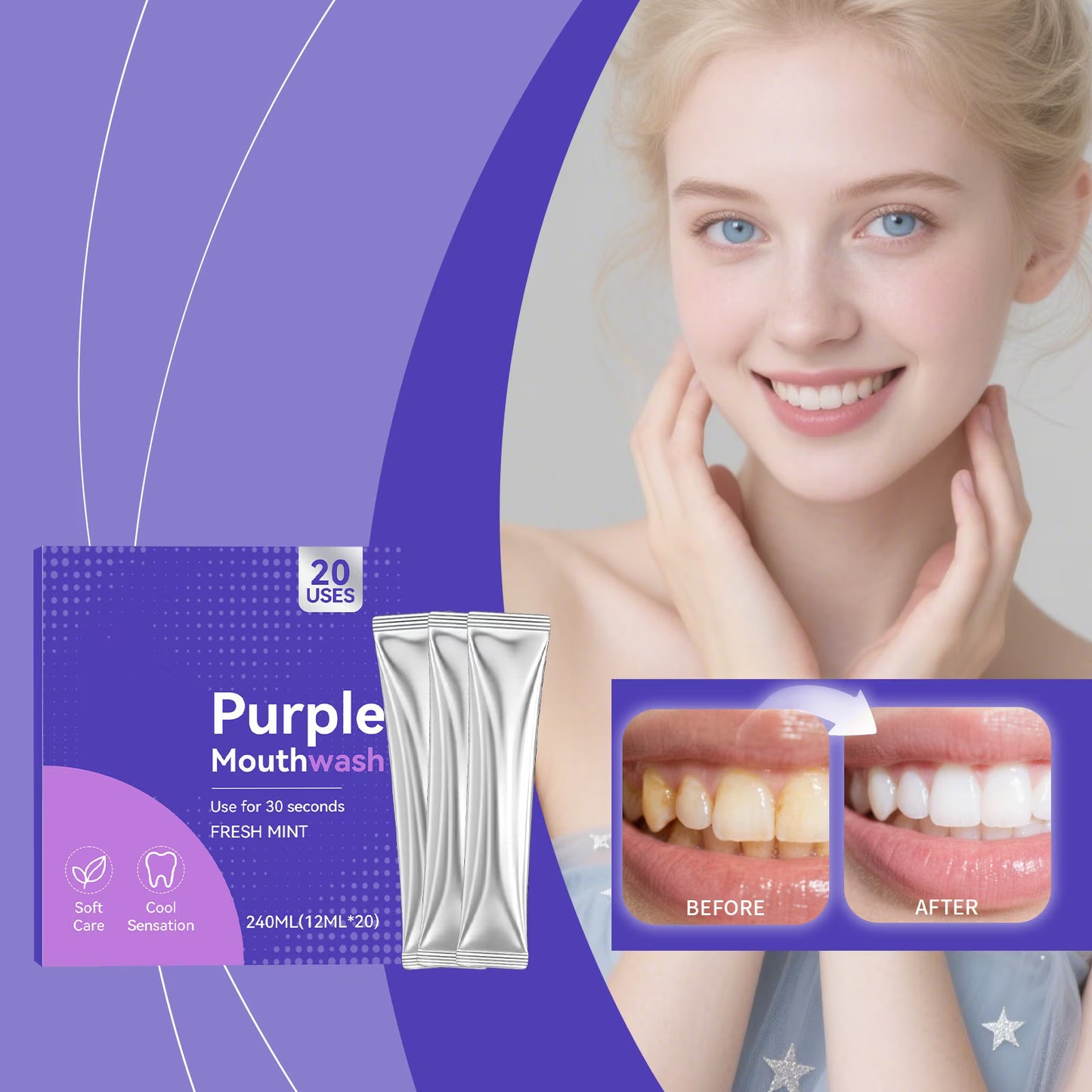 Purple Teeth Whitening Mouthwash - Stain Removal & Fresh Breath