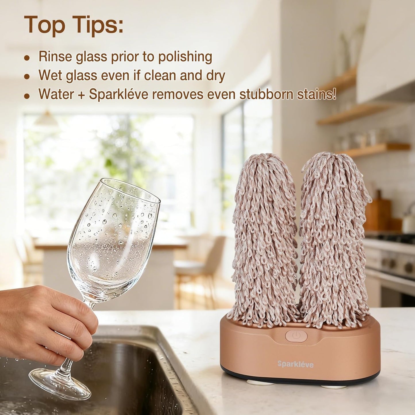 Spinning Glassware Polisher - Automatic Glass Cleaner & Dryer for Sparkling Glasses