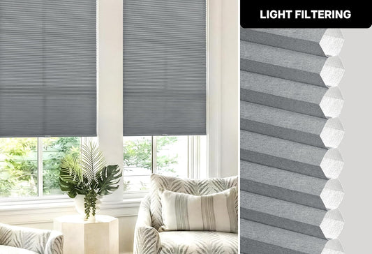 No-Drill Cordless Cellular Window Shade, Light Filtering Honeycomb Blind