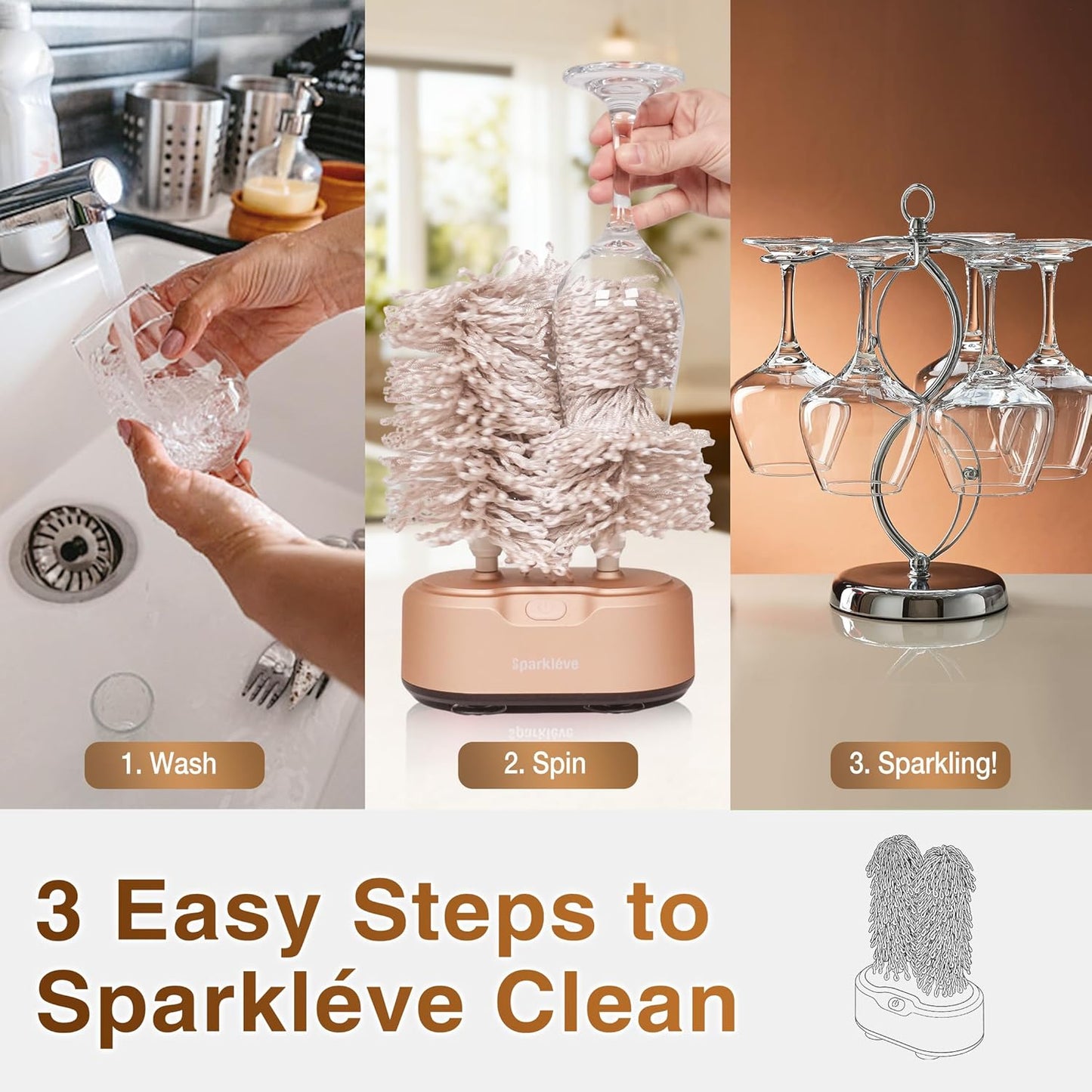 Spinning Glassware Polisher - Automatic Glass Cleaner & Dryer for Sparkling Glasses