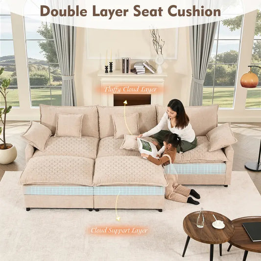 108" U-Shaped Modular Sectional Sofa with 2 Movable Ottomans – Cloud Comfort