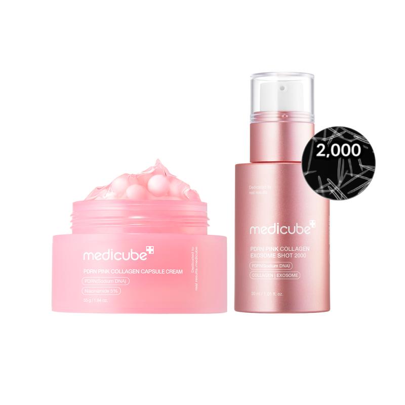 Salmon DNA Home Aesthetic Duo ㅣ Glass Glow Salmon DNA Facial Skincare Set with PDRN Exosome Shot + PDRN Pink Collagen Capsule Cream