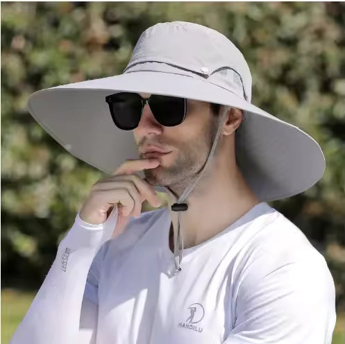 Solar Powered Cooling Fan Bucket Hat - Wide Brim Sun Hat for Outdoors
