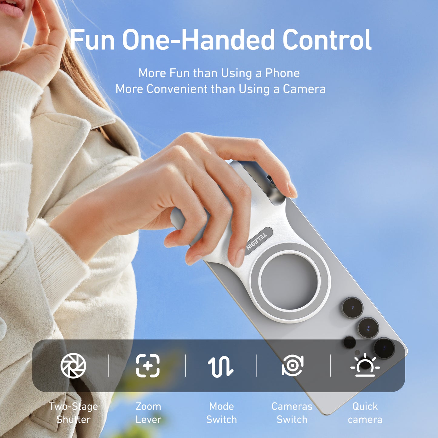 Magnetic Phone Camera Grip with Remote Control