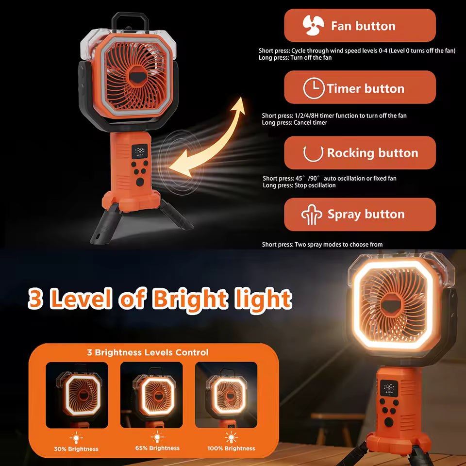 30000mAh Spray Mist Cooling Fan - Portable Rechargeable Fan with Remote