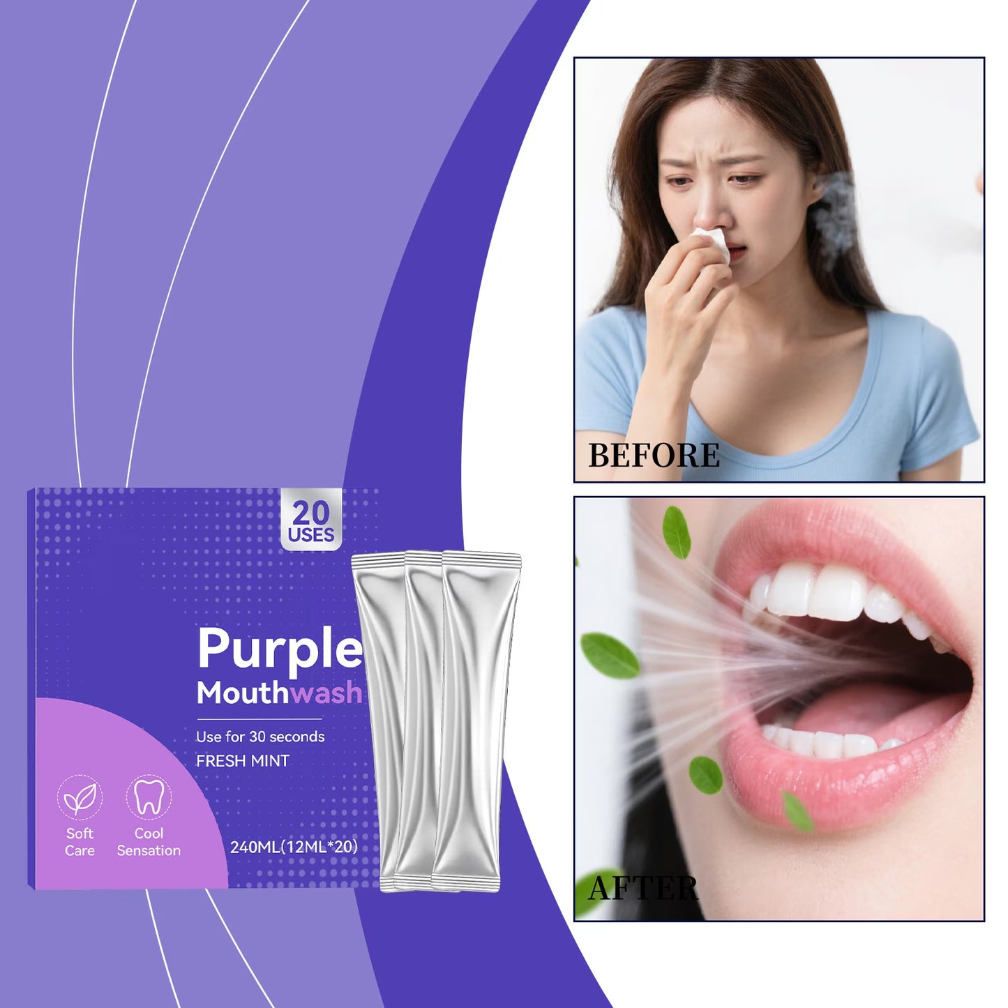 Purple Teeth Whitening Mouthwash - Stain Removal & Fresh Breath