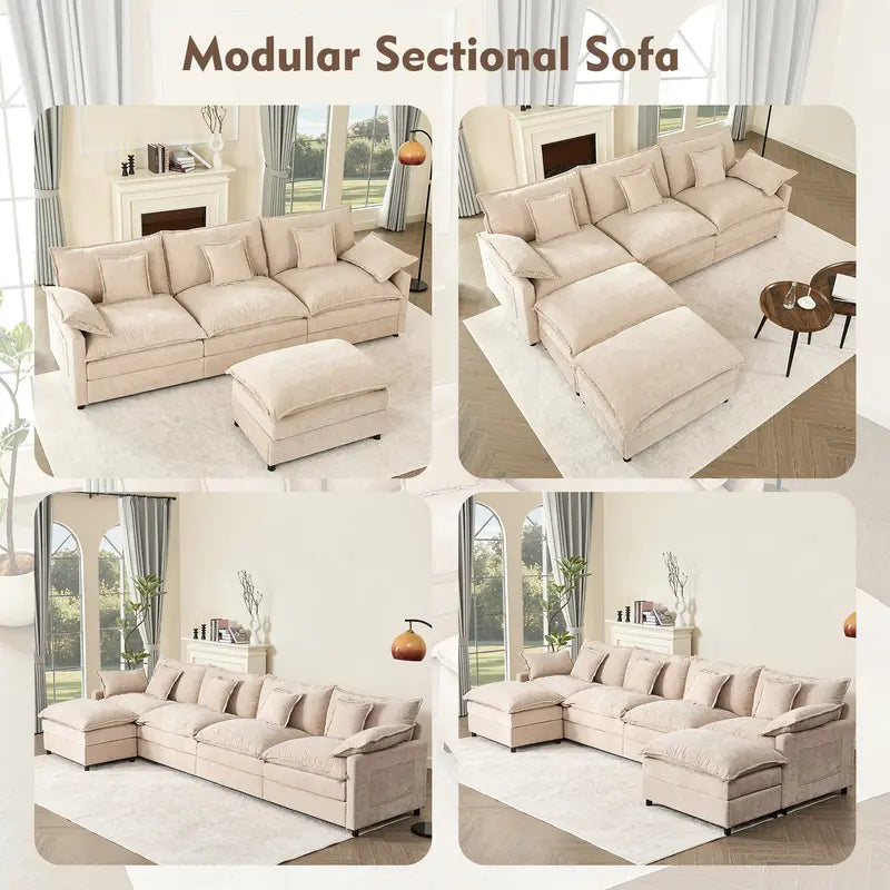 108" U-Shaped Modular Sectional Sofa with 2 Movable Ottomans – Cloud Comfort
