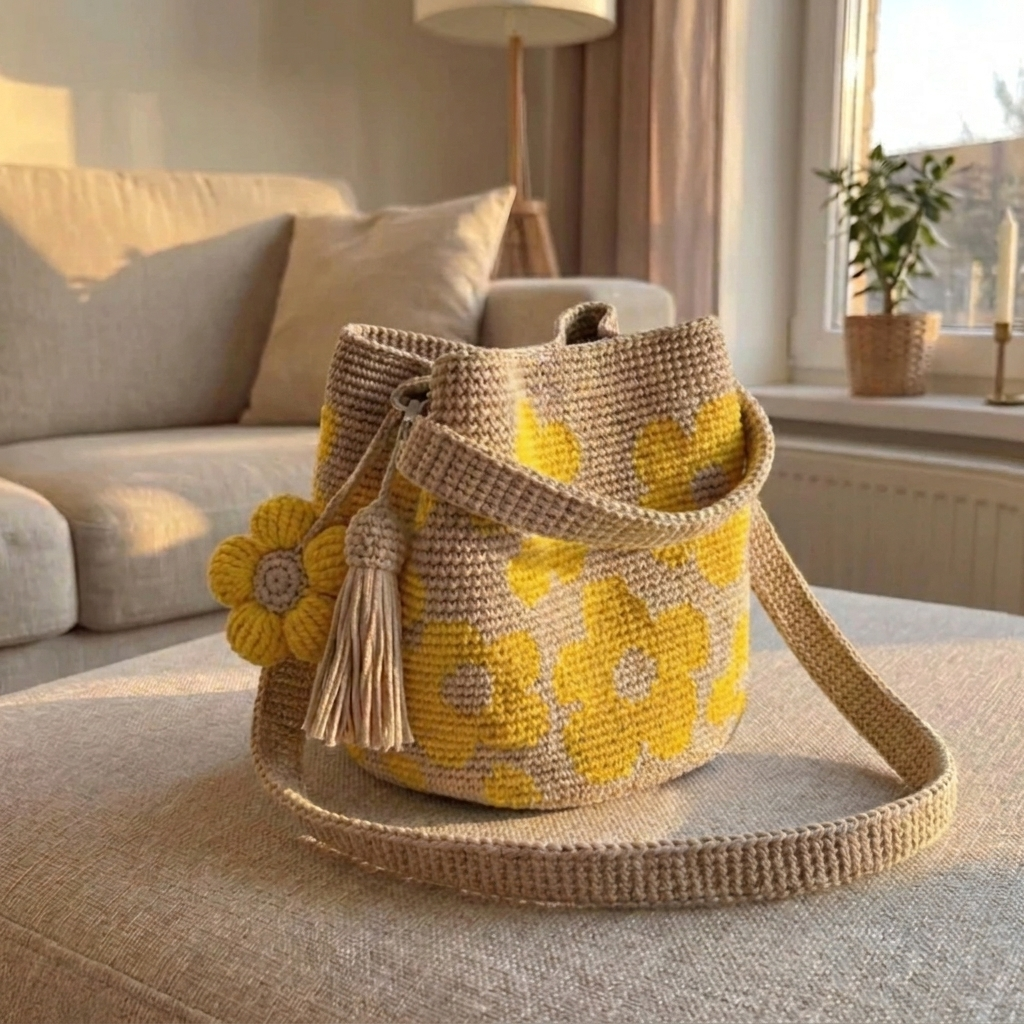 Flower Bag - Handmade Boho Bucket Bag for Women