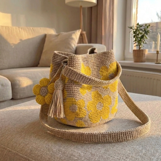 Flower Bag - Handmade Boho Bucket Bag for Women