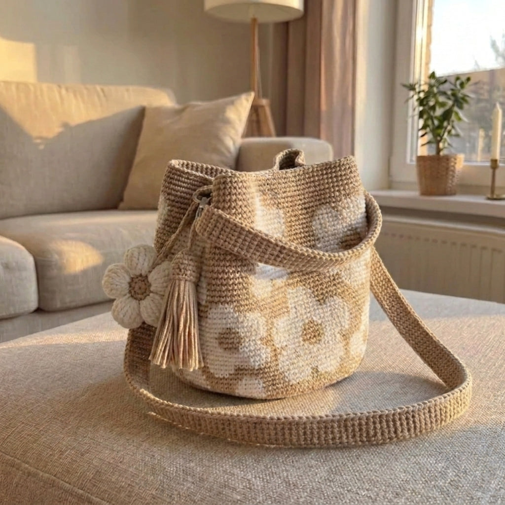 Flower Bag - Handmade Boho Bucket Bag for Women