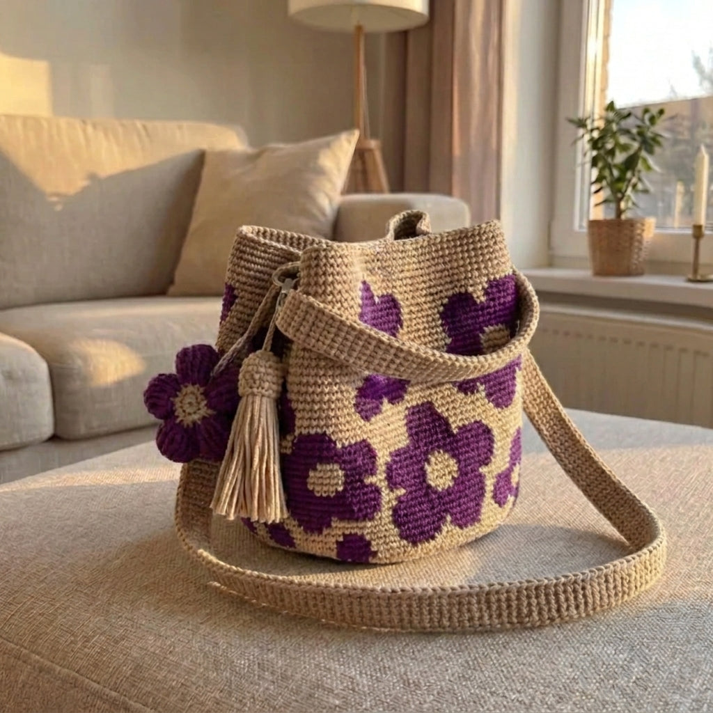 Flower Bag - Handmade Boho Bucket Bag for Women