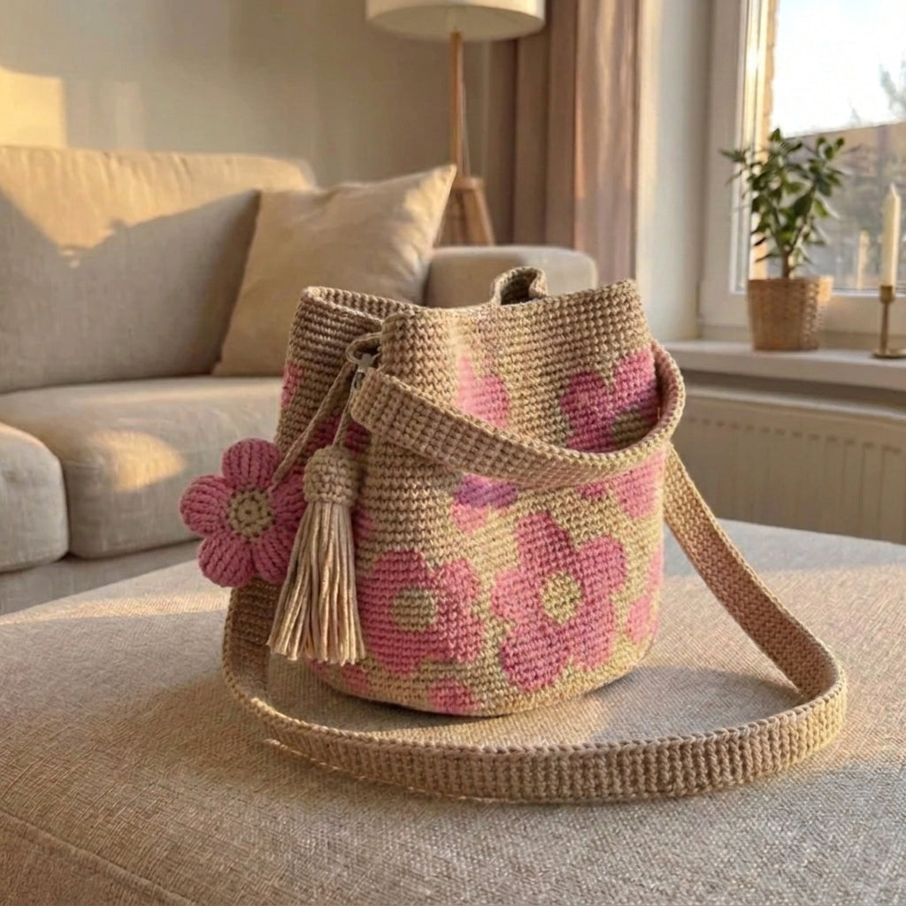 Flower Bag - Handmade Boho Bucket Bag for Women