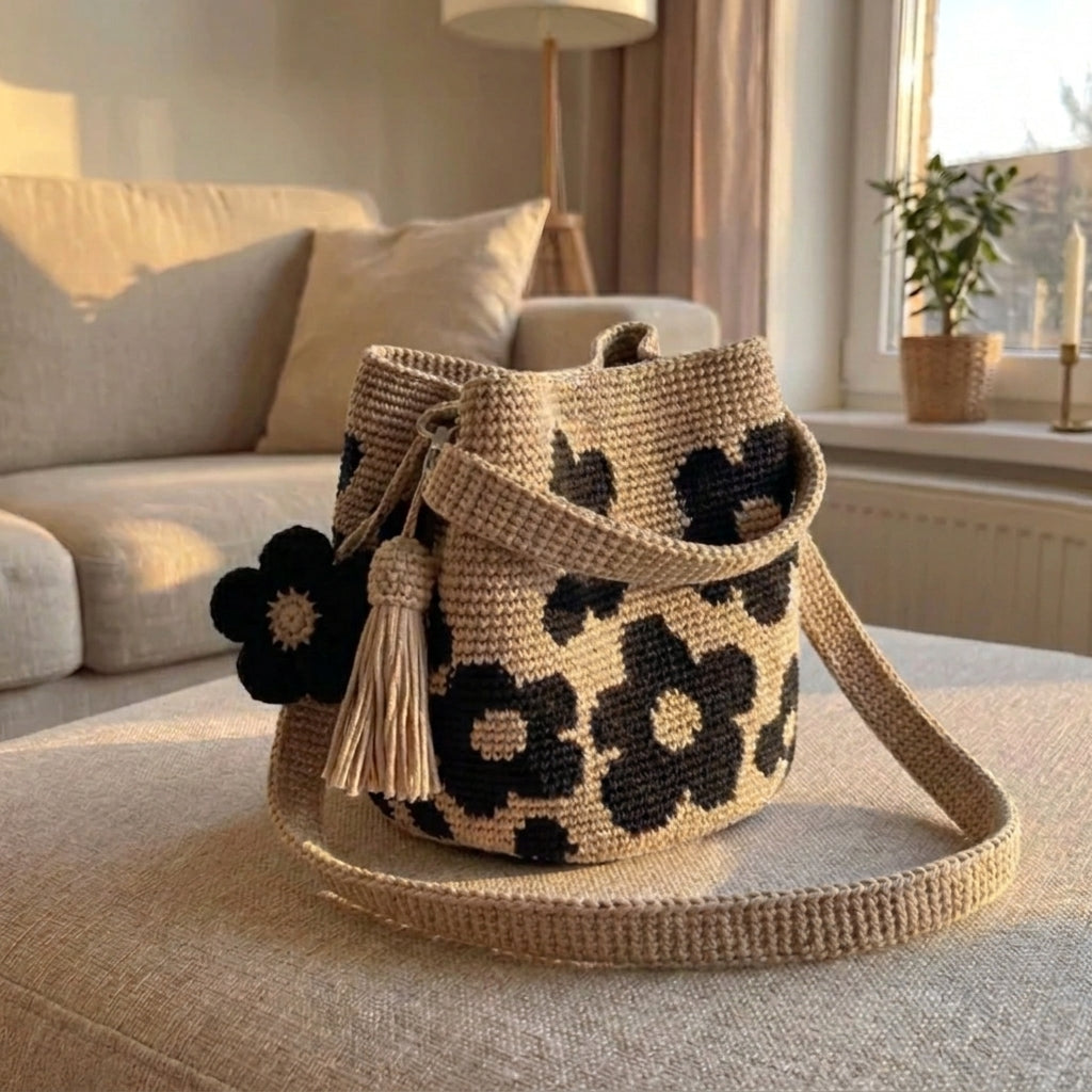 Flower Bag - Handmade Boho Bucket Bag for Women